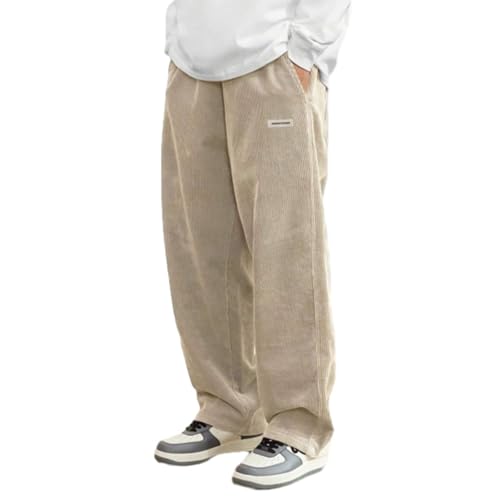 Mokaloha Mens Pants, Men's Casual Pants, Corduroy Fabric Embroidery Logo Tether Loose Elastic Waist Pocket