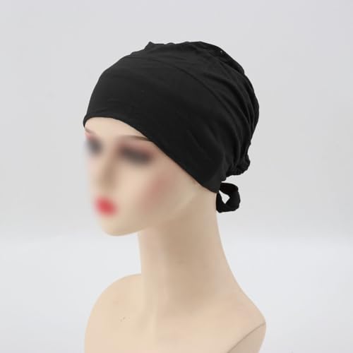 2 Pcs Black Hijab Undercaps Under Scarf Hijab Caps Turban Head Wraps Inner Under Scarf Hats with Tie Back for Women Girls3