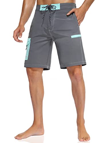 Nonwe Men's Swim Trunks Quick Dry Lightweight Board Shorts 9 Inch Inseam Gray&Blue 36 #TOP2
