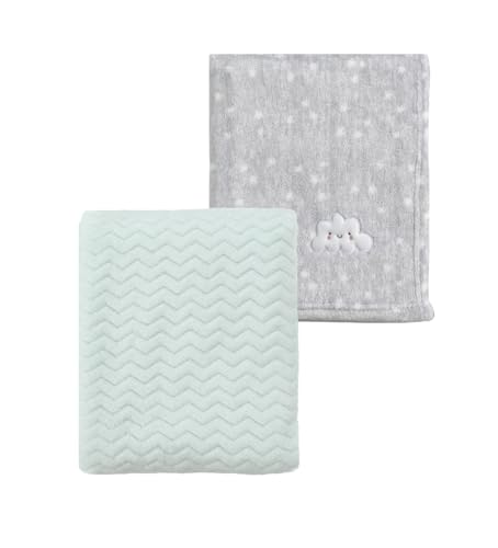 CREVENT 2 Mantas de bebé de 30 x 40 Pulgadas, acogedoras, esponjosas y cálidas para bebés, Ropa de Cama para Cuna, Cochecito, Nube Gris + Verde Aguacate