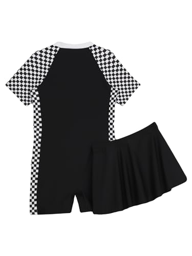 Kids Girls Two Piece Bathing Suit Short Sleeve Swimwear with Swim Skirts Rash Guard Set4