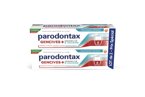 PARODONTAX - Dentifrice Gencives+ Sensibilité & Haleine - Cible les Problèmes de Gencives, La Mauvaise Haleine & la Sensibilité Dentaire - Au Fluor - 2 x 75 ml