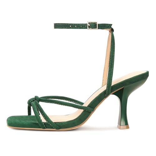 Image of PARTY Women's Square Open Toe Strappy Heeled Sandals 3 inch Stiletto Kitten Heel with Ankle Buckle Strap, Comfortable Slingback Summer Dress Shoes