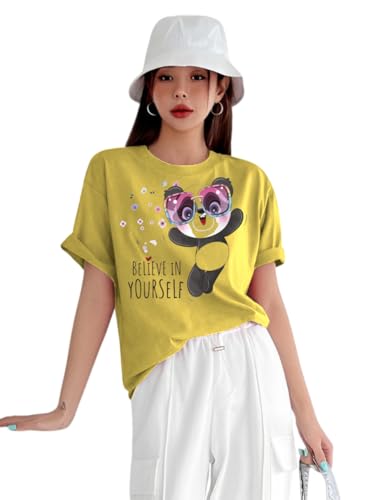Image of Parona Polyester Casual Round Neck Printed T-Shirt | Half Sleeves Tshirt for Women