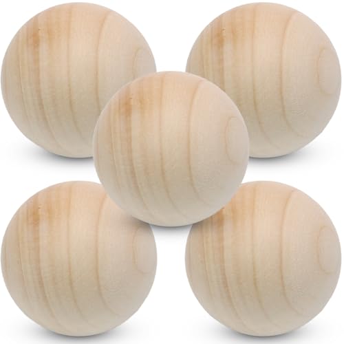 Luomorgo 5 Pcs 2 Inch Unfinished Natural Wooden Balls - Hardwood Round Wood Balls for DIY Crafts Projects