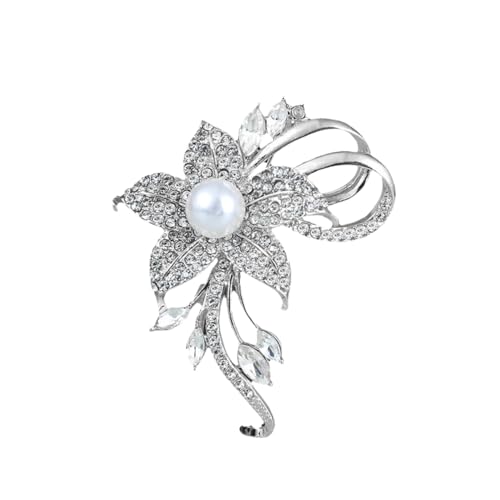 Image of Delicate Pearl Rhinestone Crystal Flower Brooch Pin for Women Dress Hat Decoration Bride Engagement Wedding Jewelry