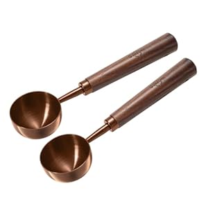 Vintage Coffee Measuring Spoon – 304 Stainless Steel, Coffee Scoop，10g Capacity, Walnut Handle – Perfect for Coffee, Tea, and More (Rose Gold（2pcs）)