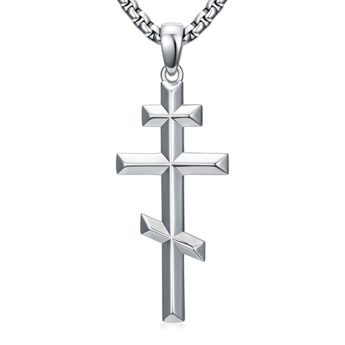 Lattd Orthodox Cross Necklace 925 Sterling Silver Eastern Orthodox Cross Pendant Religious Amulet Protection Jewelry for Men Women