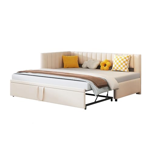 Generisch Sofá cama multifuncional en forma de L con cama nido de 90/180 x 200 cm, tapizado de terciopelo, diseño que ahorra espacio para apartamento, habitación de invitados y habitación infantil