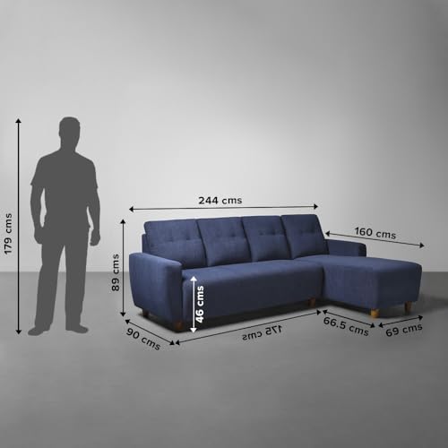 Image of Sleepyhead Yolo Designed by Duroflex - 3 Seater Sofa, RHS L Shape Sofa Set |Premium Fabric, Plush 3-Layer Cushioning |Modern Buttonless Tufted & Anti-Sag Comfort |3 Years Warranty - Berry Blue