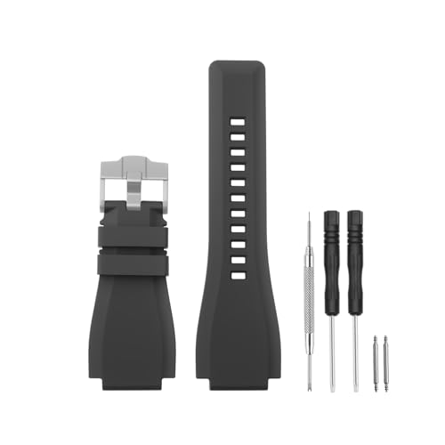 HANYTON Bell & Ross Watch�o���h 24mm �\�t�g���o�[ �V���R�� �����p���X�g�X�g���b�v Bell Ross Watch Series BR01 BR03�p �u���b�N (�u���b�N/�V���o�[�o�b�N��)