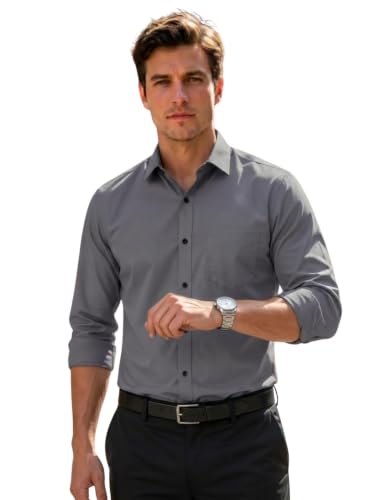 Image of Men's Regular Fit Solid Pattern Cotton Shirt with Spread Collared Long Sleeve Standard Length and Button Down Closure Type | Shirts | Stylish Shirts for Men