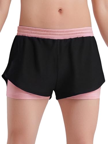 easyforever Double-Layer Athletic Bottoms for Kids Girls 2-in-1 Elastic Waist Shorts for Fitness Activewear
