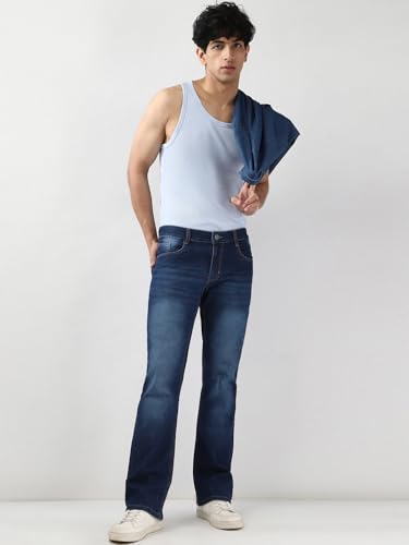Image of Urbano Fashion Men's Stretch Fit Mid Rise Washed Bootcut Jeans Stretchable