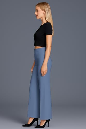Image of SWADESI STUFF Women's High Waisted Bell Bottom Pants | Retro Wide Leg Trousers | Stretchy Flared Palazzo Pants for Office, Casual Wear & Party