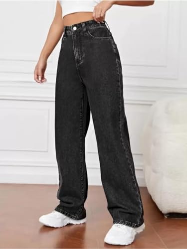 Image of Glossia Denim Baggy Jeans for Women | Stretchable High Waist Straight Fit Jeans for Women | High Rise Stretch Denim | Loose Fit Plus Size Denim (Sizes - 24 to 44) WJ81-1205-$