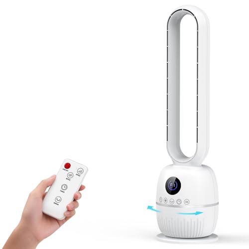 Teoryieer Ventilador de Torre sin Aspas, Ventilador de Pie Silencioso,12 Velocidades, Temporizador de 12 Horas, Oscilación de 60°, Pantalla LED,Ideal para Dormitorios, Salas de Estar