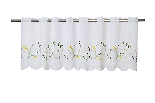 Yurlisa Kfl017 Panel Embroidery Pastoral Style Cafe Curtain Kitchen Curtain Floral Window Valance,18X60 Inch, White 丨Green Leaves #TOP5