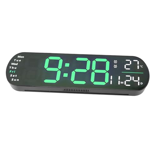 Horloge murale numérique à grand écran LED vert de 13,7 pouces lisible avec télécommande