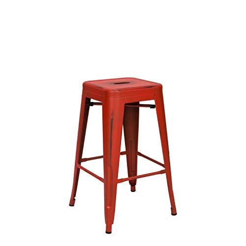 Vaukura Taburete Medio Oliix Vintage - Taburete Industrial Medio Tolix (Rojo)