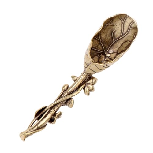 OKUMEYR Lotus Tea Shovel Pure Brass Tea Scoop 5.12 Inch Decorative Spoon for Loose Leaf Measuring Kitchen and Ceremony Accessories
