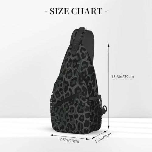 Black Leopard Print Sling Bag Crossbody Backpack,Abstract Spotted Fur Wild Animal Skin Texture Chest Bag Casual Shoulder Backpack Cute Cheetah Pattern Travel Hiking Daypack for Men Women2