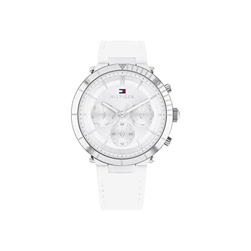 Tommy Hilfiger Multi Zifferblatt Quarz Uhr für Damen mit Weisses Lederarmband - 1782352