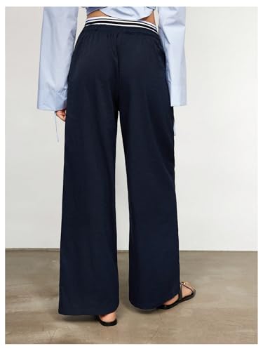 MakeMeChic Women's Striped Drawstring Waist Pants Straight Leg Baggy Summer Lounge Trousers3