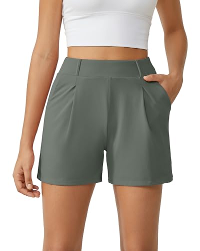 Image of G4Free EverGoing Dressy Casual Shorts for Women 4 inch High Waisted Summer Lounge Pleated Shorts with Pockets