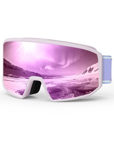 BEACOOL Snowboard Brille für Brillenträger Herren Damen Skibrille, Winddicht Brille, Anti Fog UV Schutzbrille, Skibrille Männer Frauen für Skifahren Motorrad Fahrrad Skaten,Lila