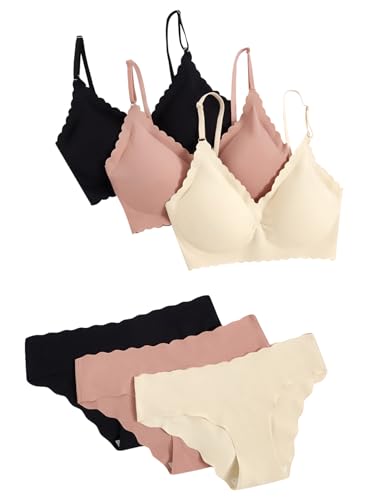 Image of Verdusa Women's 6 Piece Seamless No Show Everyday Bra and Panty Set Scalloped Lingerie Sets