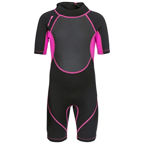 Trespass Scubadive, Black / Passion Pink, 7/8, Kurzer 3mm-Neoprenanzug mit 7mm-Reißverschluss für Kinder / Mädchen 2-16 Jahre, 7-8 Jahre, Schwarz