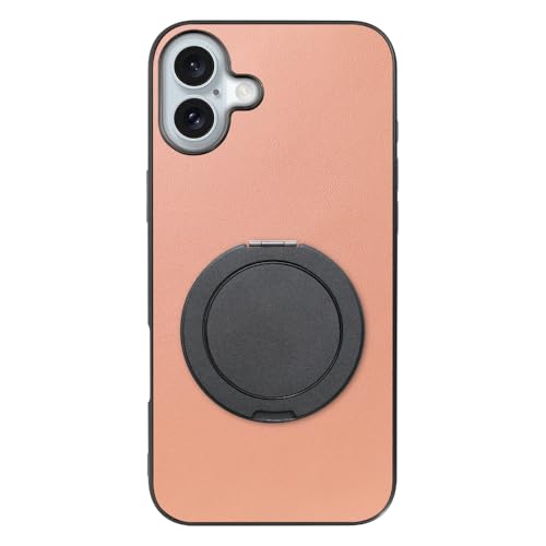 LOOF RING-SHELL �{�v ���U�[ �X�}�z�����O �X�}�z�P�[�X for iPhone 16 Plus �p �P�[�X �J�o�[ �����O �����O�t�� �X�g���b�v�z�[�� �X�^���h �����h�~ �V���v�� �ϏՌ� ���^ �y�� leather [�_�X�e�B���[�Y]