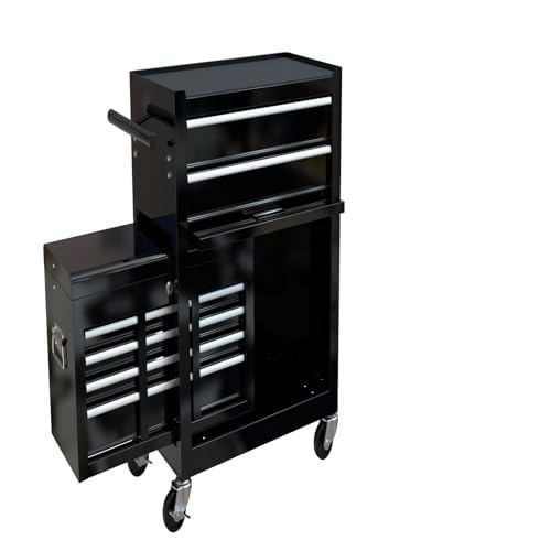 Tool Chest, 8-Drawer Rolling Tool Storage Cabinet with Detachable Top, Tool Box with Liner, Adjustable Shelf, Locking Mechanism, Parking Brakes, Tool Cart Chest for Garage, Workshop, Home Crafts Use