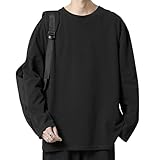 [EAXGO] Tシャツ メンズ 長袖 7.76オンス 綿100 長袖tシャツ tシャツ ロンt ロンティー 大きいサイズ 厚手 無地 ロンティートップス tシャツ 丸首 ゆったり 重ね着 きれいめ オシャレ 秋 (JP, アルファベット, L, ブラック)