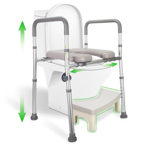 LMLJINTL Asiento elevador de inodoro con reposabrazos, altura regulable en 6 niveles, elevador de asiento de inodoro para personas mayores, asas antideslizantes, ayuda para levantarse inodoro hasta