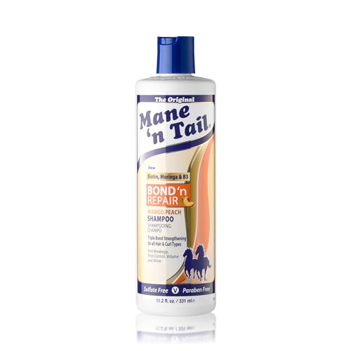 Mane n Tail Bond n Repair Shampoo Sulfate-Free Strengthening Shampoo for Damaged Hair Anti-Breakage Triple Bond Repair with Biotin Moringa & Niacinamide Mango Peach 11.2 fl oz