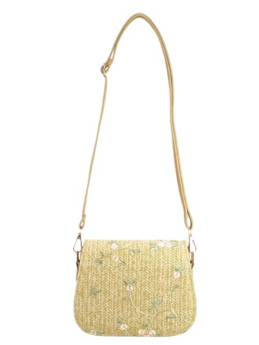 Women's Straw Woven Crossbody Bag Lace Flower Saddle Bag Handbag Lock Evening Clutch Purse3
