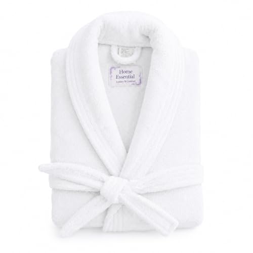 Bliss Casa - Unisex Cotton Shawl Collar Bathrobe - 100% Cotton Super Soft Highly Absorbent Bathrobes For Women & Men- Perfect for Everyday Use Unisex Adult - White - One Size
