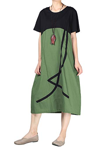 Robe tunique midi pour femme en lin Minibee style bohème décontracté