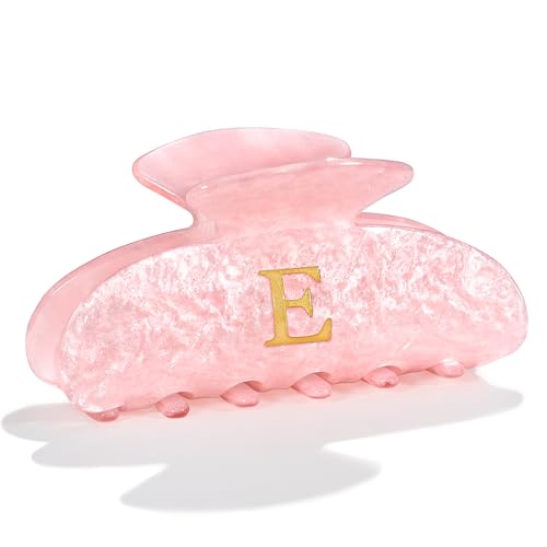 Image of LILIE&WHITE Acrylic Letter Hair Clips For Women Stylish E Monogram Hair Claw Alphabet Hair Clip Fashion Glitter Claw Clips Elegant And Durable Hair Accessory Large Hair Clips Pink E