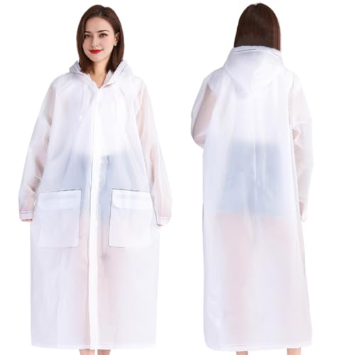 Rain Ponchos for Adults Women and Men 2 PCS Reusable Raincoat Long Rain Jacket Travel Rain Coat with Pocket,Clear4
