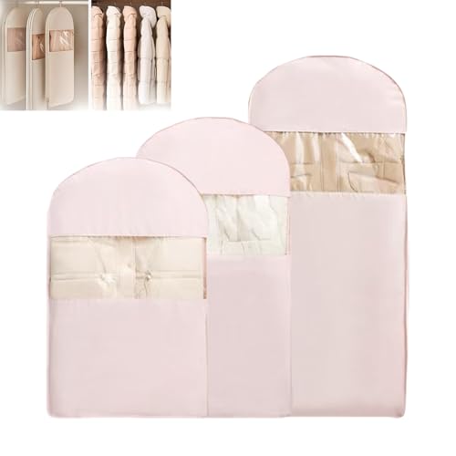 Space Saving Hanging Garment Bag with Self Compression Zipper, 2025 New, Space Saver Closet Organizers, Dust Cover Clothes Bags Travel Organizer for Down Coat Suit (Pink(M+L+XL))
