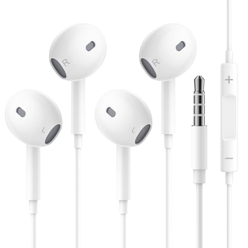 2 Pack Wired In-Ear Headphones with Microphone & Remote Control – Noise Canceling Earphones Isolating Earbuds, 3.5mm Jack, Compatible with i-Phone, S-amsung, H-uawei, A-ndroid, T-ablets & L-aptops