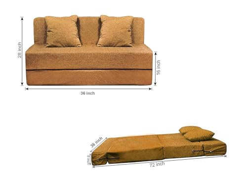 Image of PUM PUM 2-Seater Sofa Cum Bed | EPE Foam Foldable Mattress for Living Room & Guest Use,Yellow