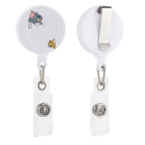 吊り下げ名札用リール トムとジェリー リールキーホルダー 円形 名札ホルダー 伸縮タイプ 引き込み式 胸に固定 紛失防止 クリップ付き 社員証/定期入れ/パスケース用