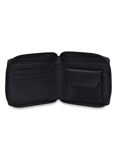 Image of SAMTROH Unisex Black Zipper Round Chain PU Leather Wallet | 3 Card Slots, 2 Currency Compartments, 2 Secret Compartments & Coin Pocket | Stylish Wallet with Card Holder for Men and Women