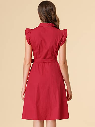 Image of Allegra K Women's Ruffled Sleeve Casual Office Dress Tie Waist Button Down Cotton Shirt Dresses