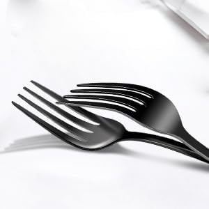 Miniatura 7 de Tenedores de cena de 16 piezas, 8 pulgadas, tenedores de cubiertos de acero inoxidable extrafinos de grado alimenticio (negro)