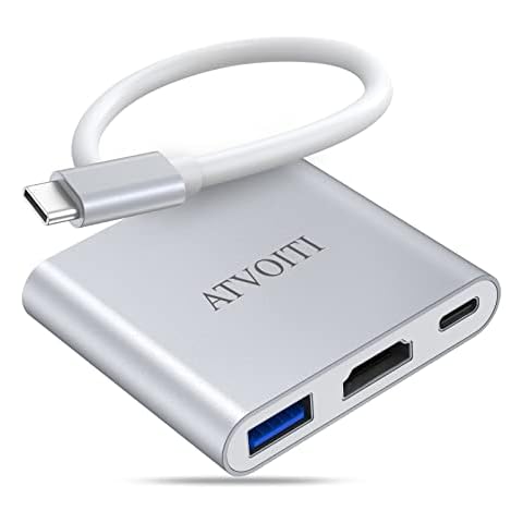 Atvoiti USB C to HDMI Adapter 4K, 3 in 1 Multiport USB C to HDMI, USB3.0 and USB C Power Delivery Port Converter Compatible with Mac-Book/Chrome-book Pixel/De-ll XPS13/Sam-sung S10/S10+ and More Cover